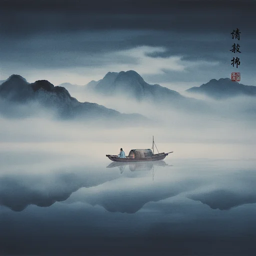 一叶青舟过雾湖 · 水墨意境